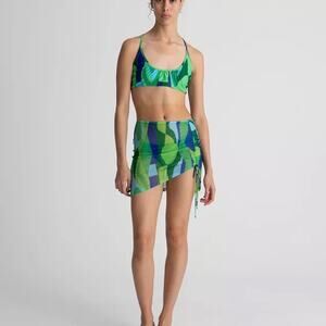 HOSBJERG Ginny Mesh Skirt Ruched Sarong Size S Green/Blue